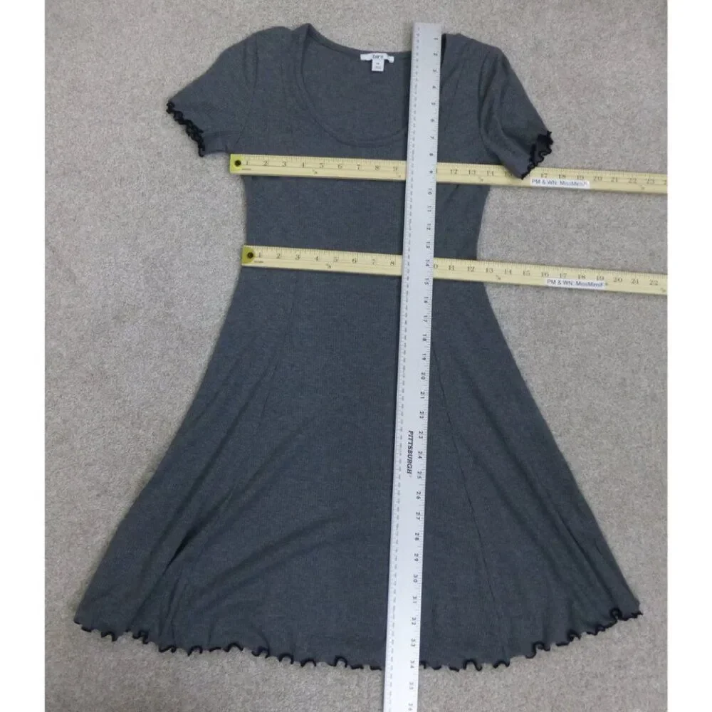 Bar III Short Sleeve Ribbed Fit & Flare Grey Dress